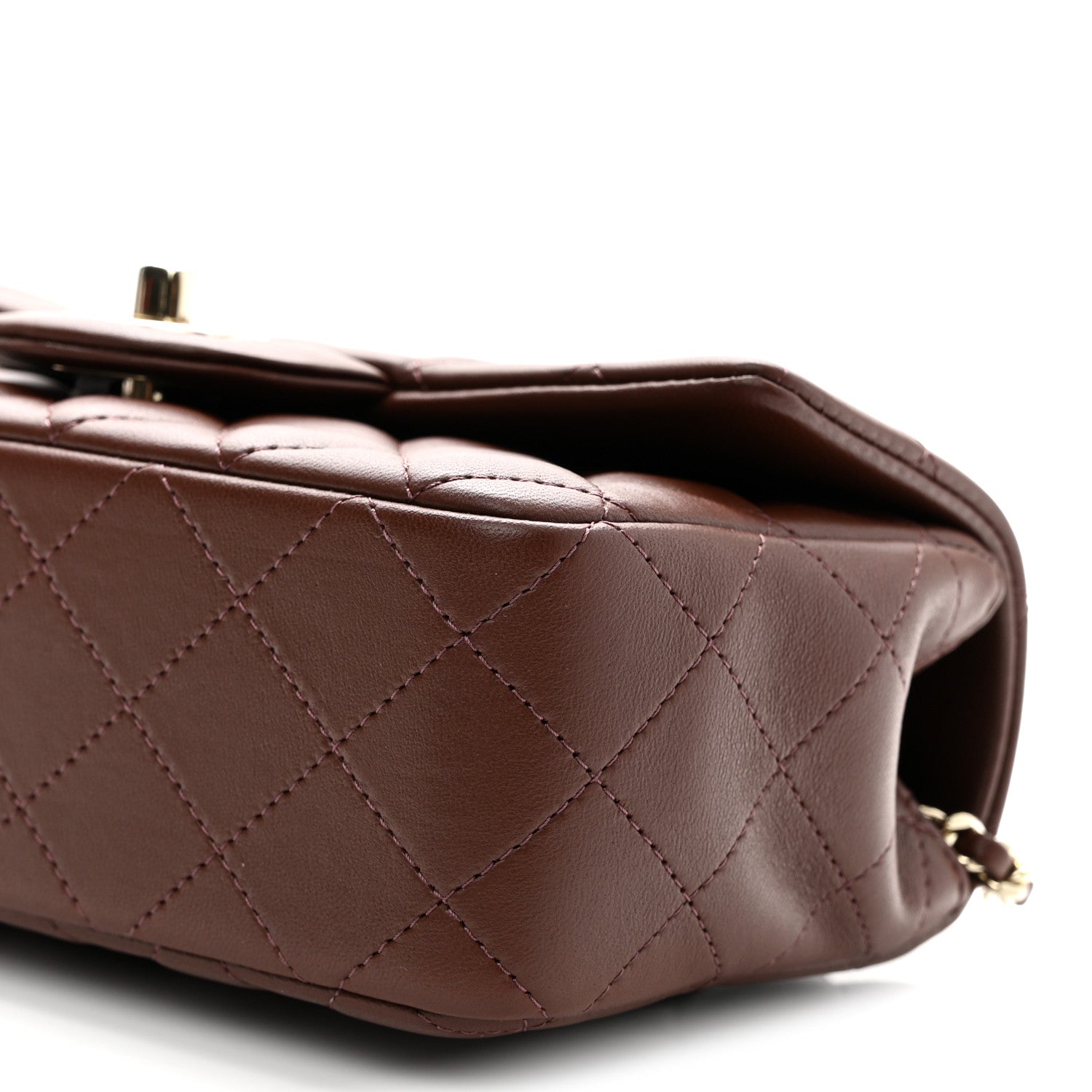 Lambskin Quilted Mini Top Handle Rectangular Flap Dark Brown