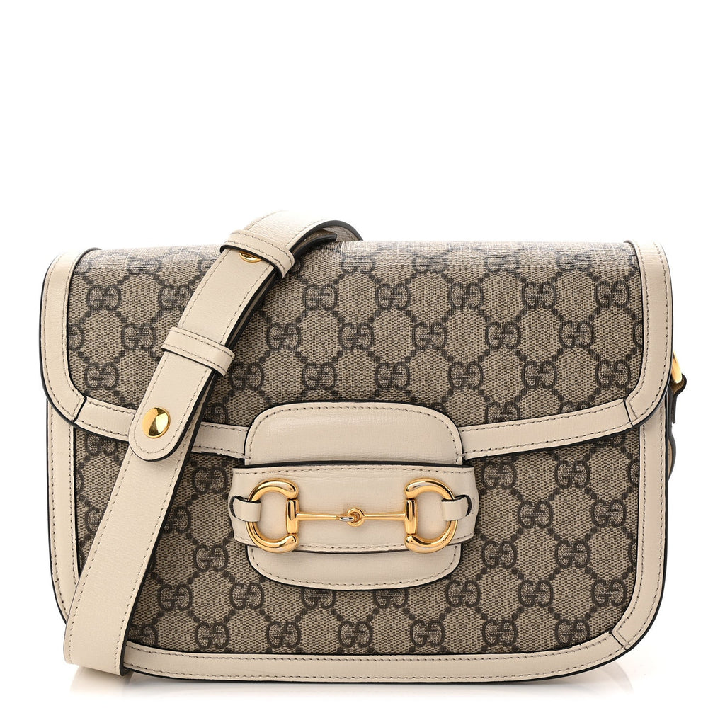 GG Supreme Monogram Horsebit 1955 Shoulder Bag Beige Mystic White