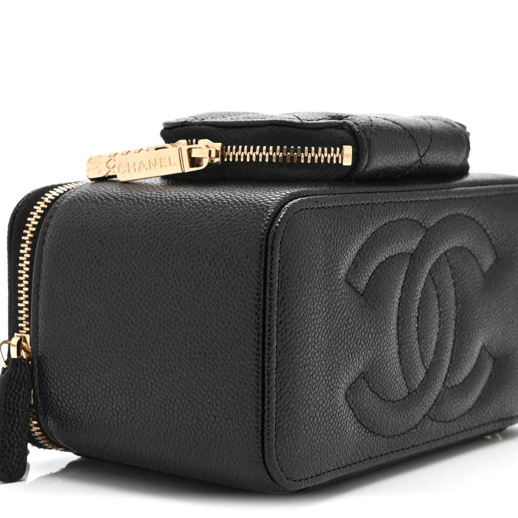 Caviar Quilted Top Handle Pocket Vanity Case Black