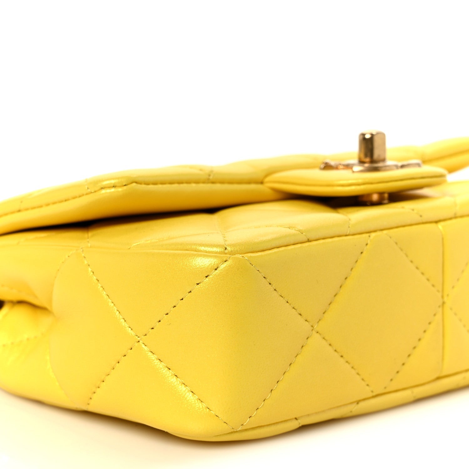 Pearly Lambskin Pearl Quilted Mini Flap Yellow