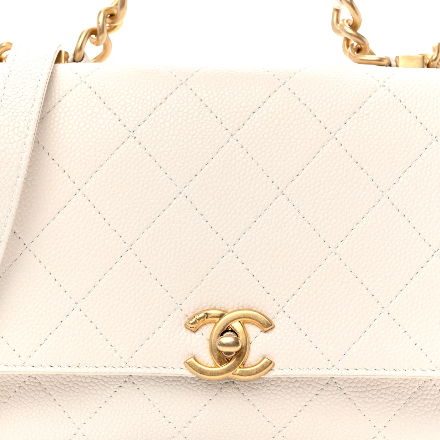 Grained Calfskin Small Stitched Flap White