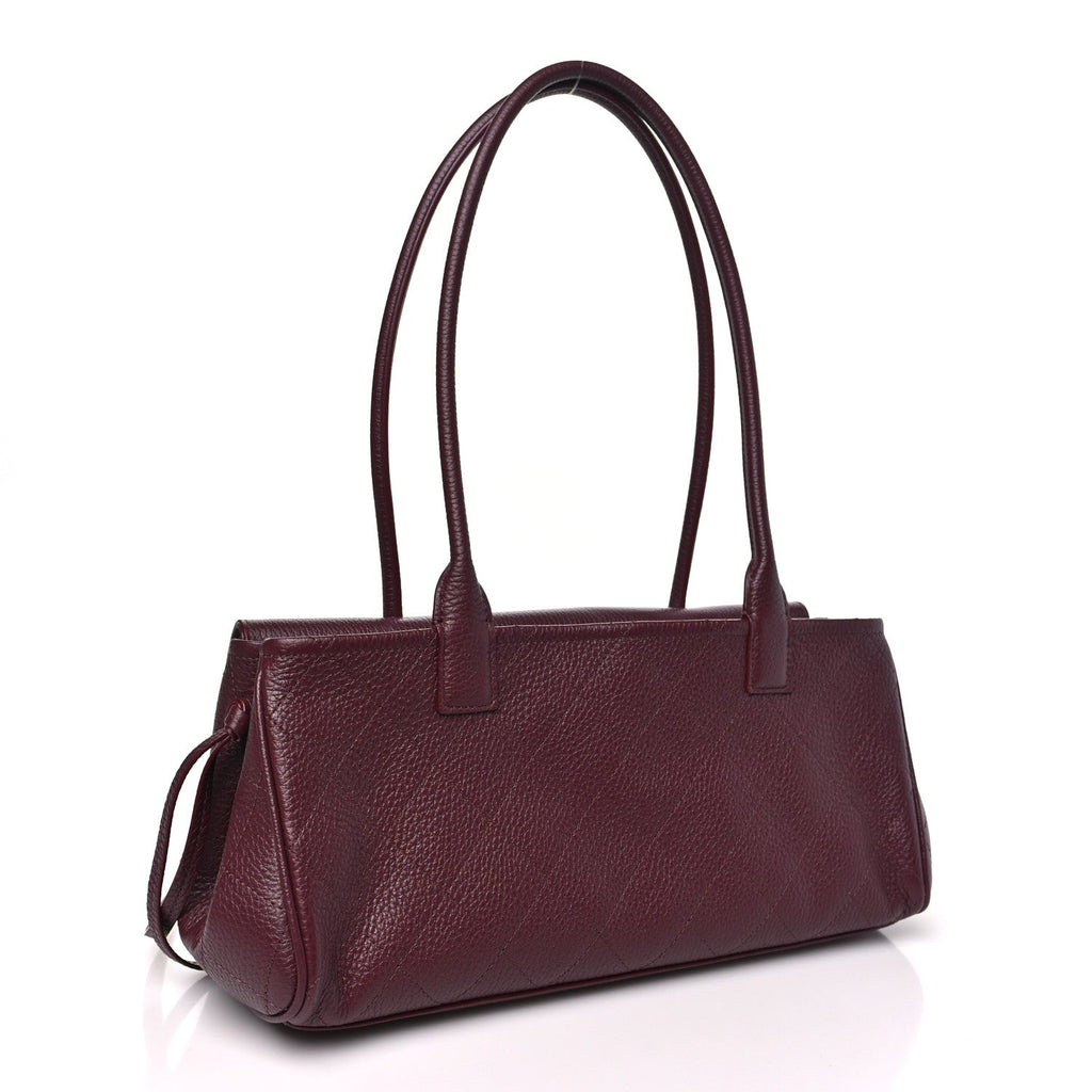 Grained Calfskin Stitched Urban Essentials Small Shopping Bag Burgundy