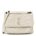 Crinkled Calfskin Matelasse Monogram Medium Niki Chain Satchel Crema Soft