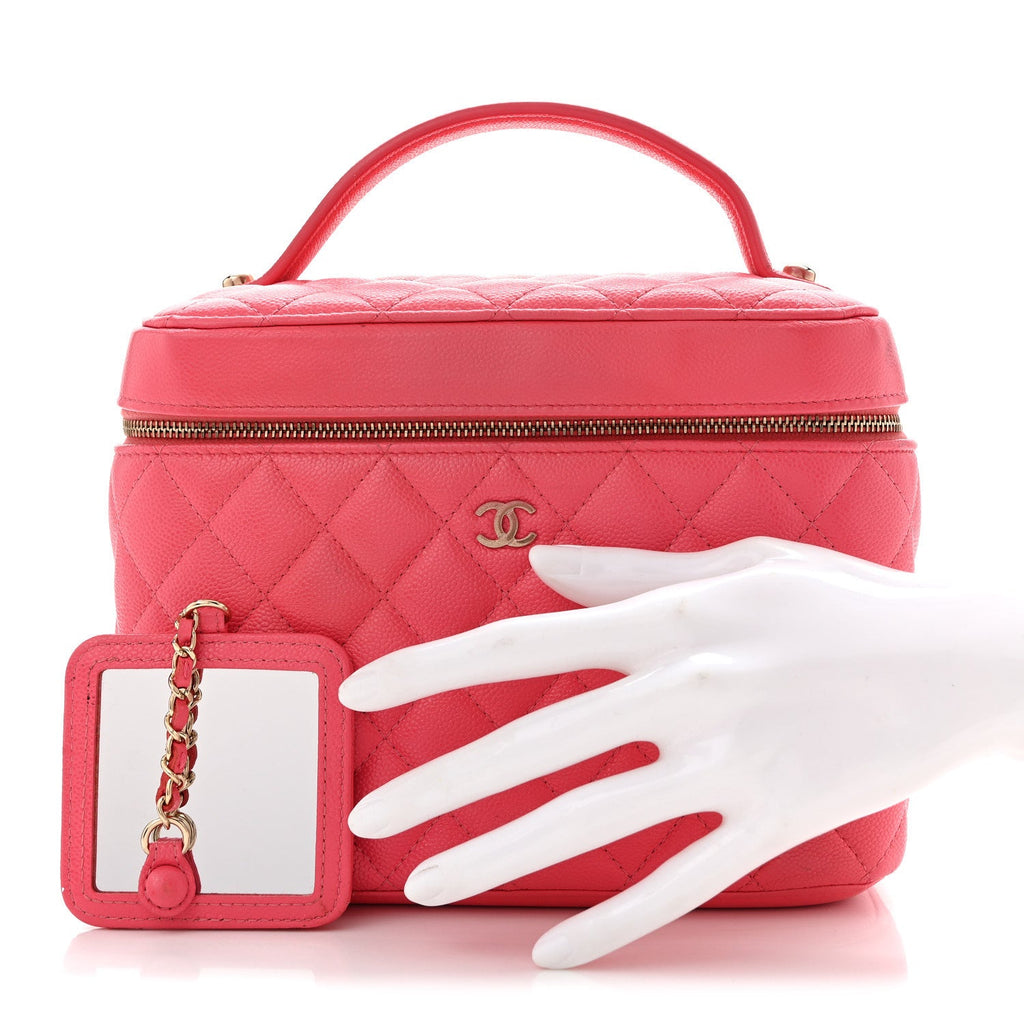 Caviar Quilted Large Vanity Pouch Pink