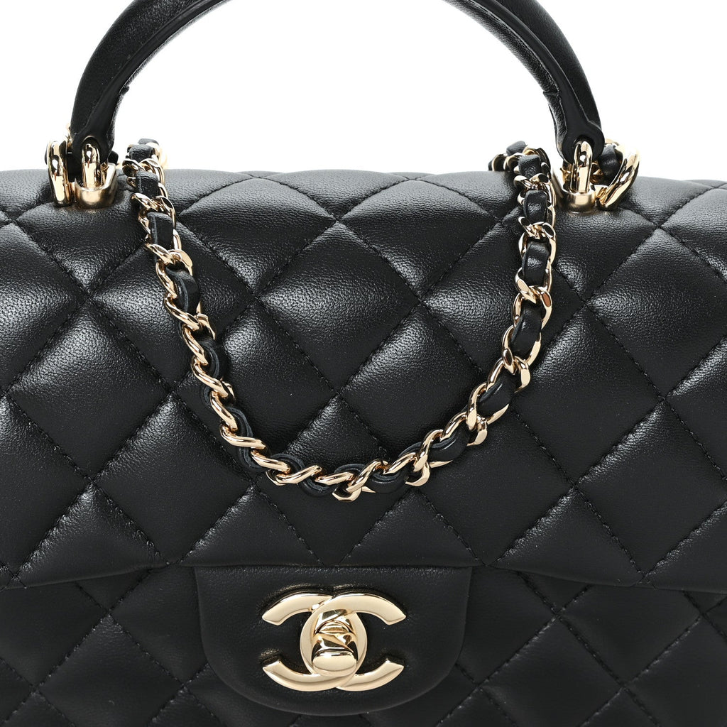Caviar Quilted Mini Top Handle Rectangular Flap Black