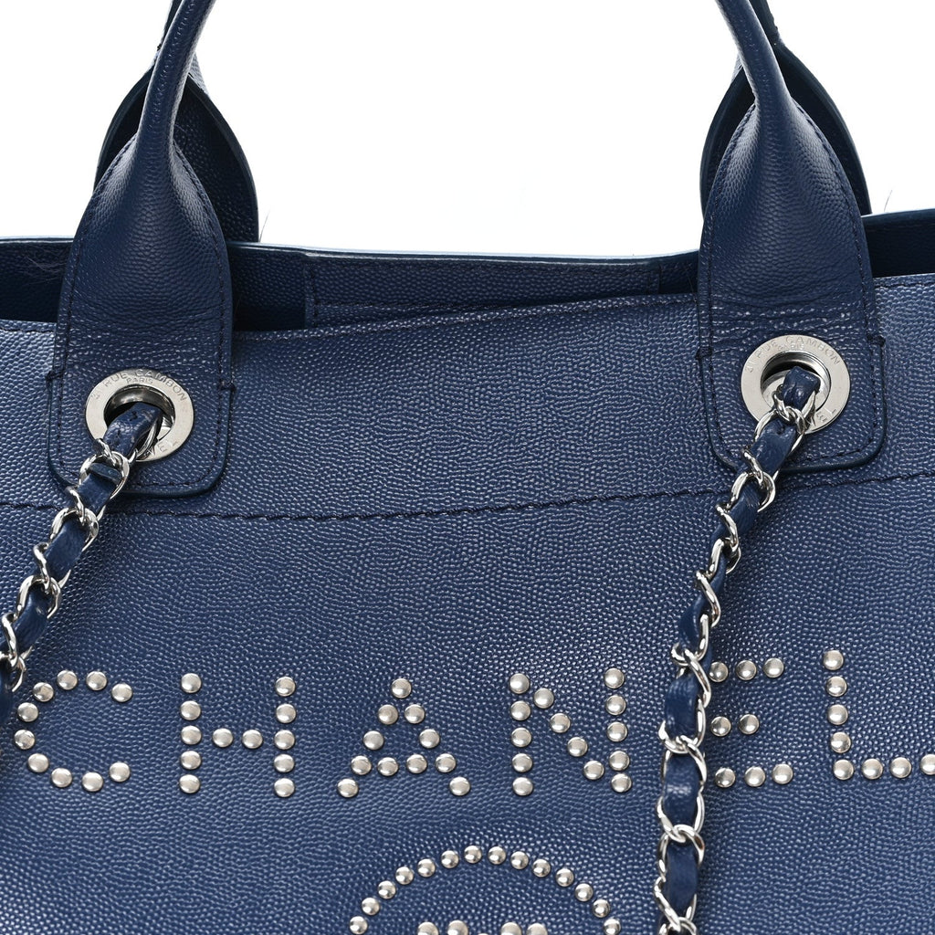 Caviar Large Studded Deauville Tote Navy