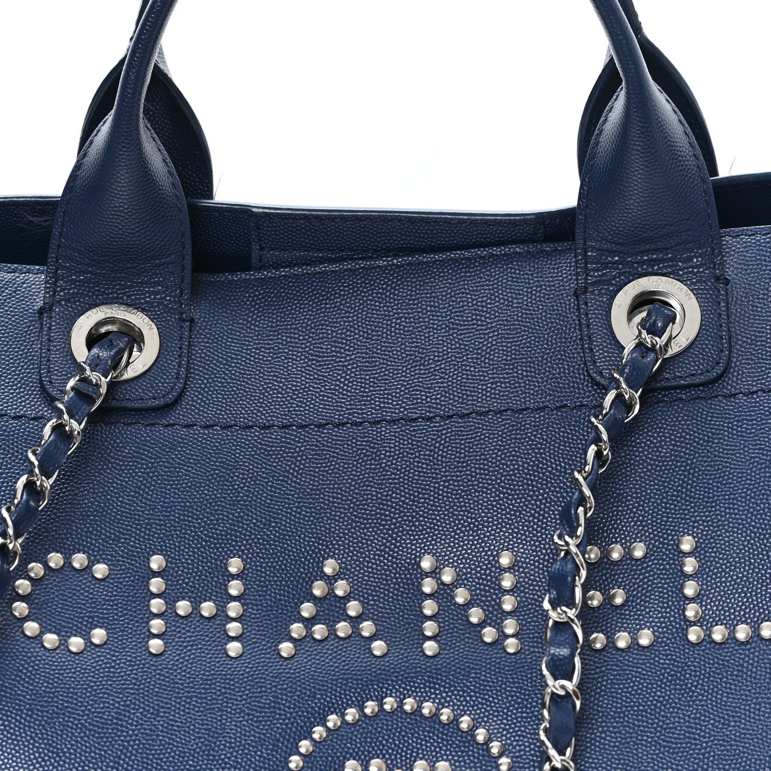 Caviar Large Studded Deauville Tote Navy