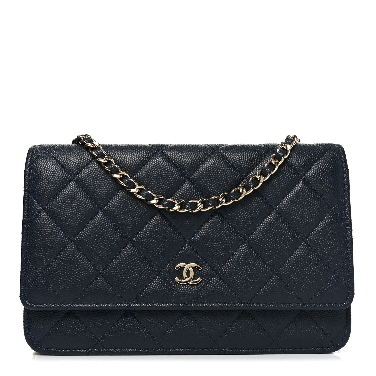Caviar Quilted Wallet on Chain WOC Navy Blue