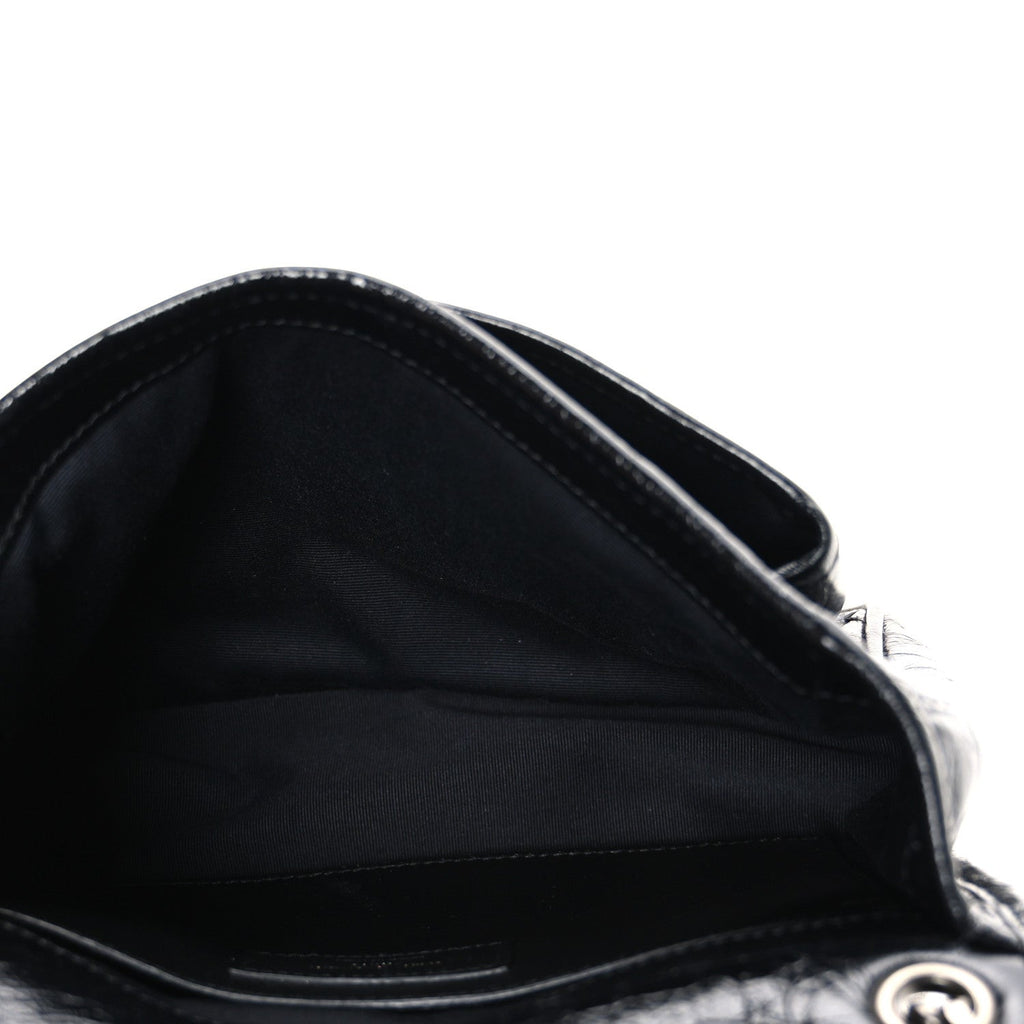 Crinkled Calfskin Matelasse Monogram Baby Niki Chain Satchel Black
