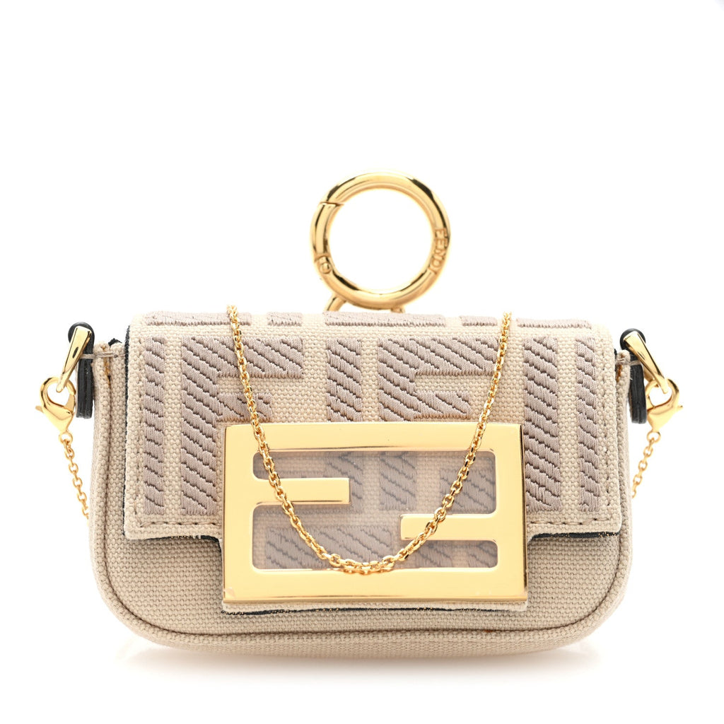 Canvas Vitello King FF Embroidered Nano Maxi Buckle Baguette Charm Nuvola