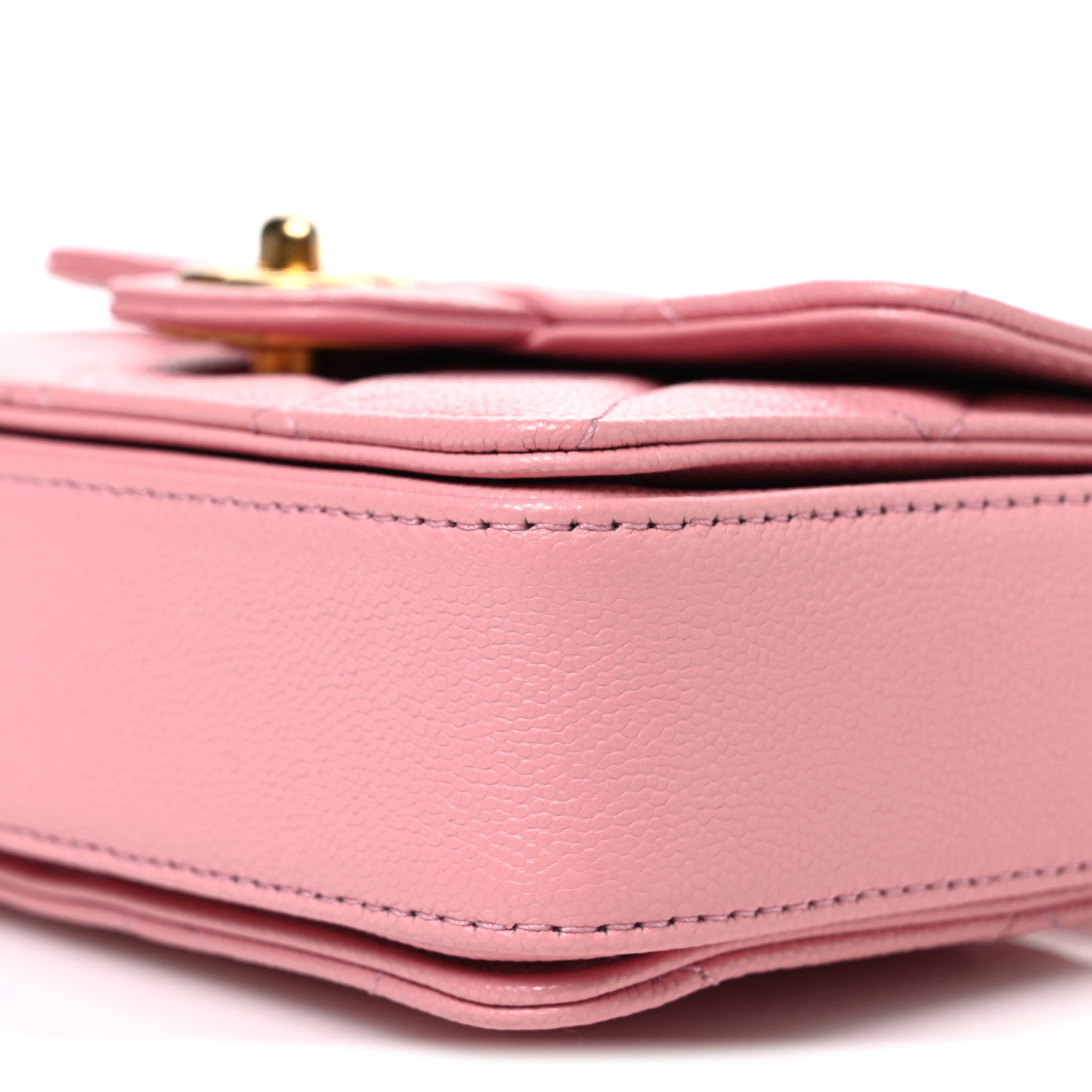 Shiny Caviar Quilted Mini Top Handle Flap Pink