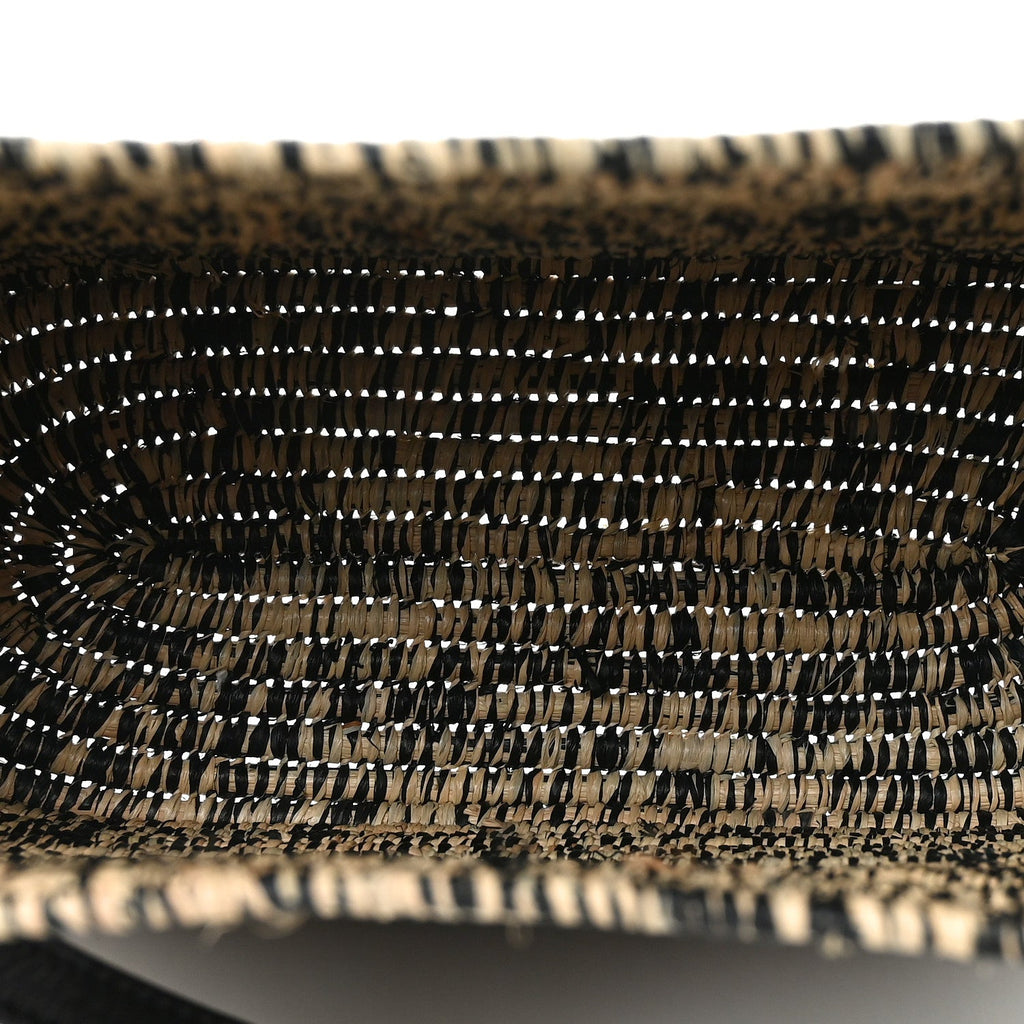 Raffia Small Square Basket Tote Bag Black Natural