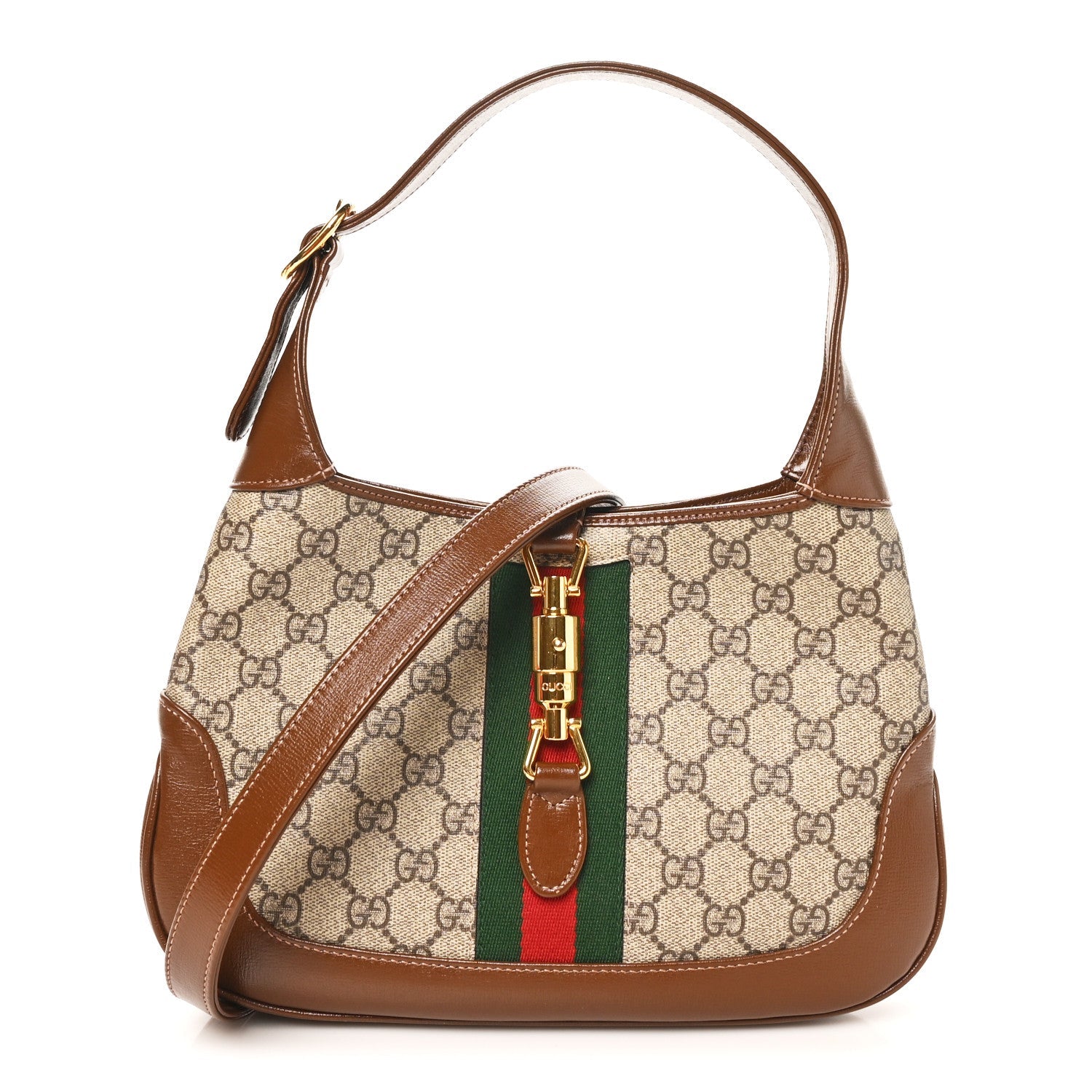 GG Supreme Monogram Azalea Calfskin Web Small Jackie 1961 Hobo Beige Ebony Brown Sugar