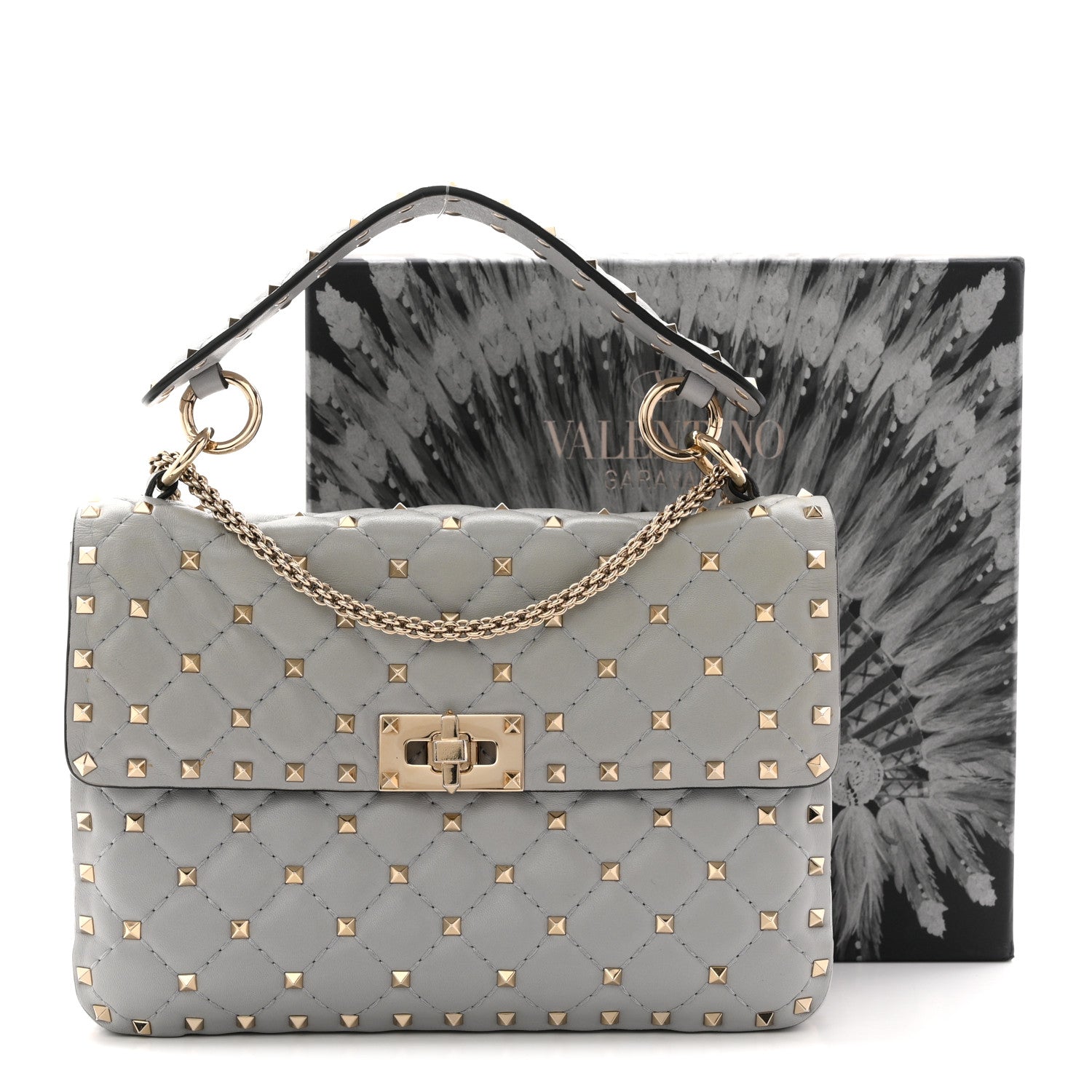Nappa Medium Rockstud Spike Shoulder Bag Pastel Grey