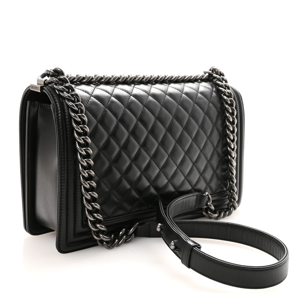 Lambskin Quilted New Medium Boy Flap Black
