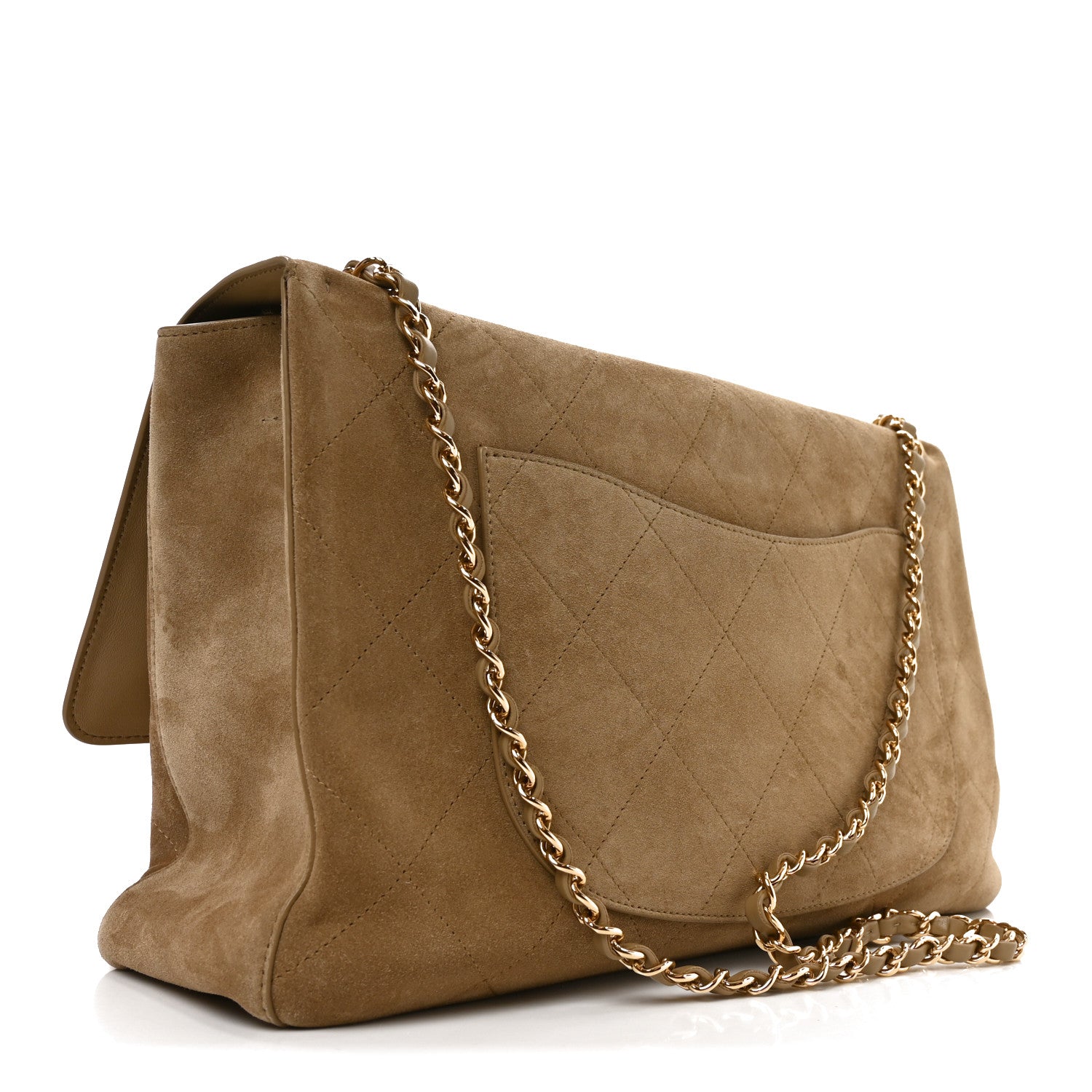 Suede Calfskin Souplissimo Maxi Flap Dark Beige