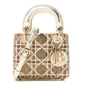 Metallic Lambskin Cannage Beaded Embroidered Micro Lady Dior Gold