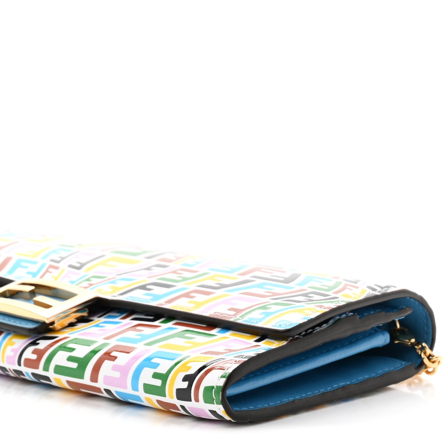 X SARAH COLEMAN Vitello Liberty Ceylon Micro FF Fish Eye Embossed Continental Envelope Wallet On Chain Multicolor Cyber Blue