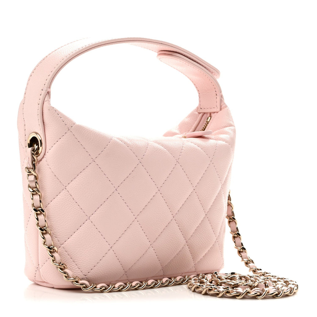Caviar Quilted Hobo Clutch With Chain Light Pink