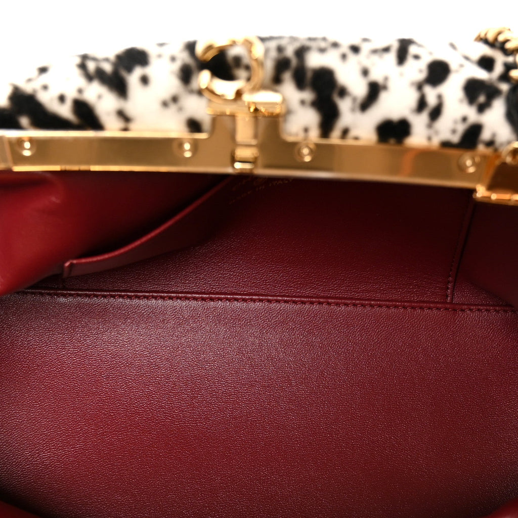Lambskin Pony Hair Printed Clutch With Chain Black White