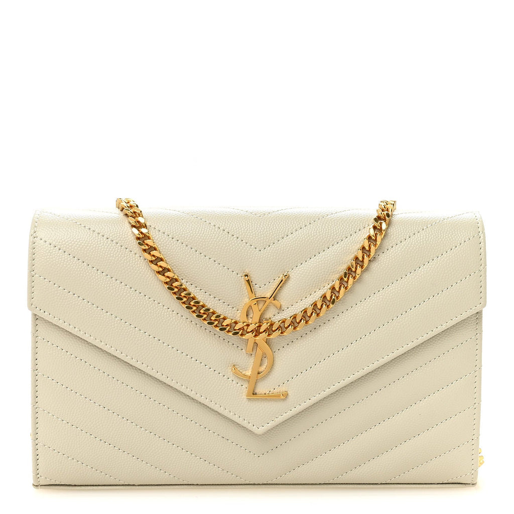Grain De Poudre Matelasse Chevron Monogram Chain Wallet Crema Soft