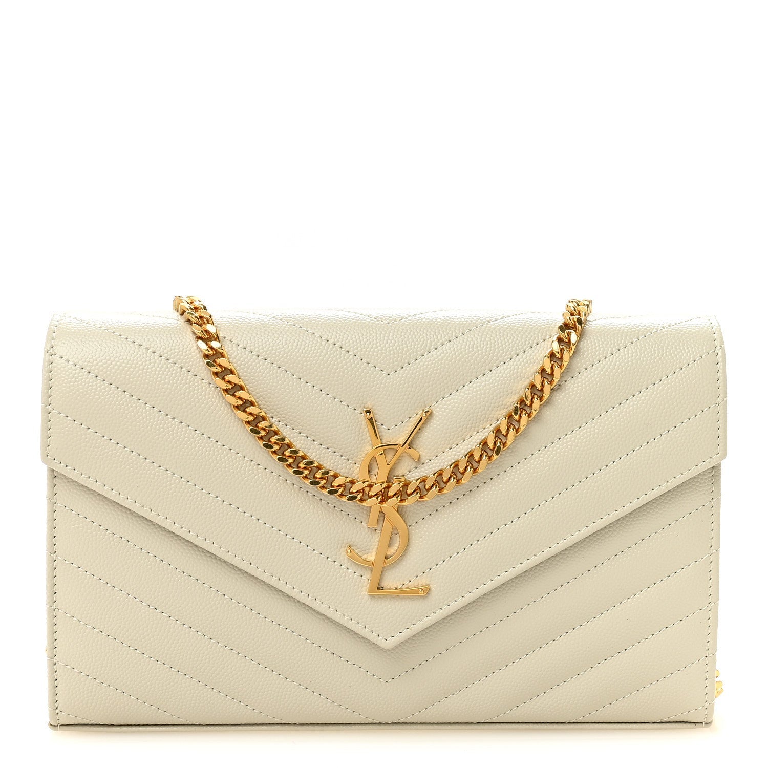 Grain De Poudre Matelasse Chevron Monogram Chain Wallet Crema Soft