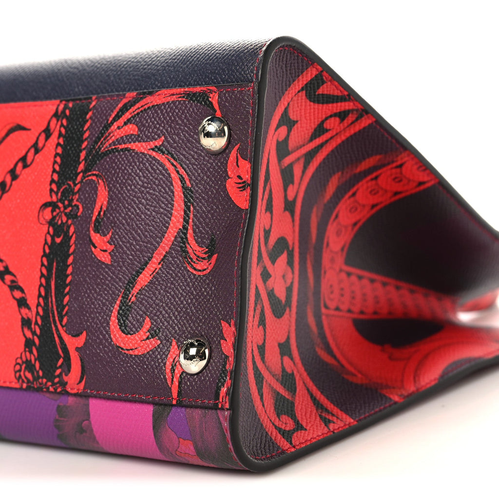 Printed Calfskin Vara Bow Top Handle Tote Multicolor