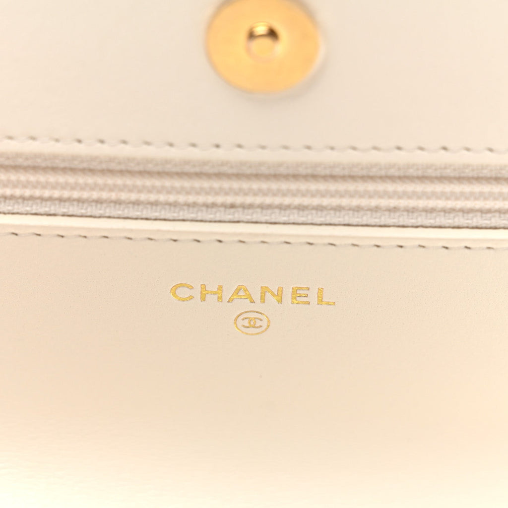 Lambskin Quilted Chanel 19 Wallet On Chain WOC White