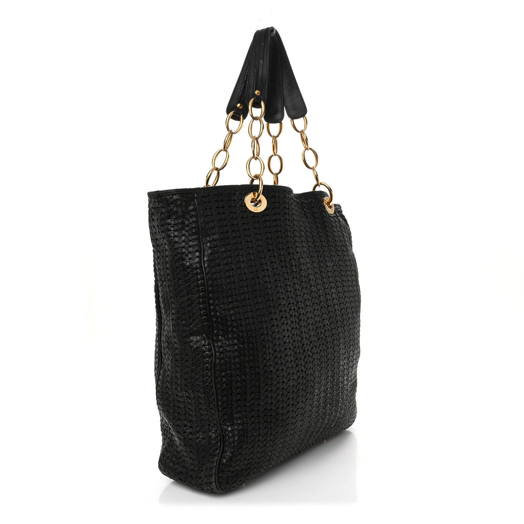 Lambskin Woven Dior Soft Shopping Tote Black