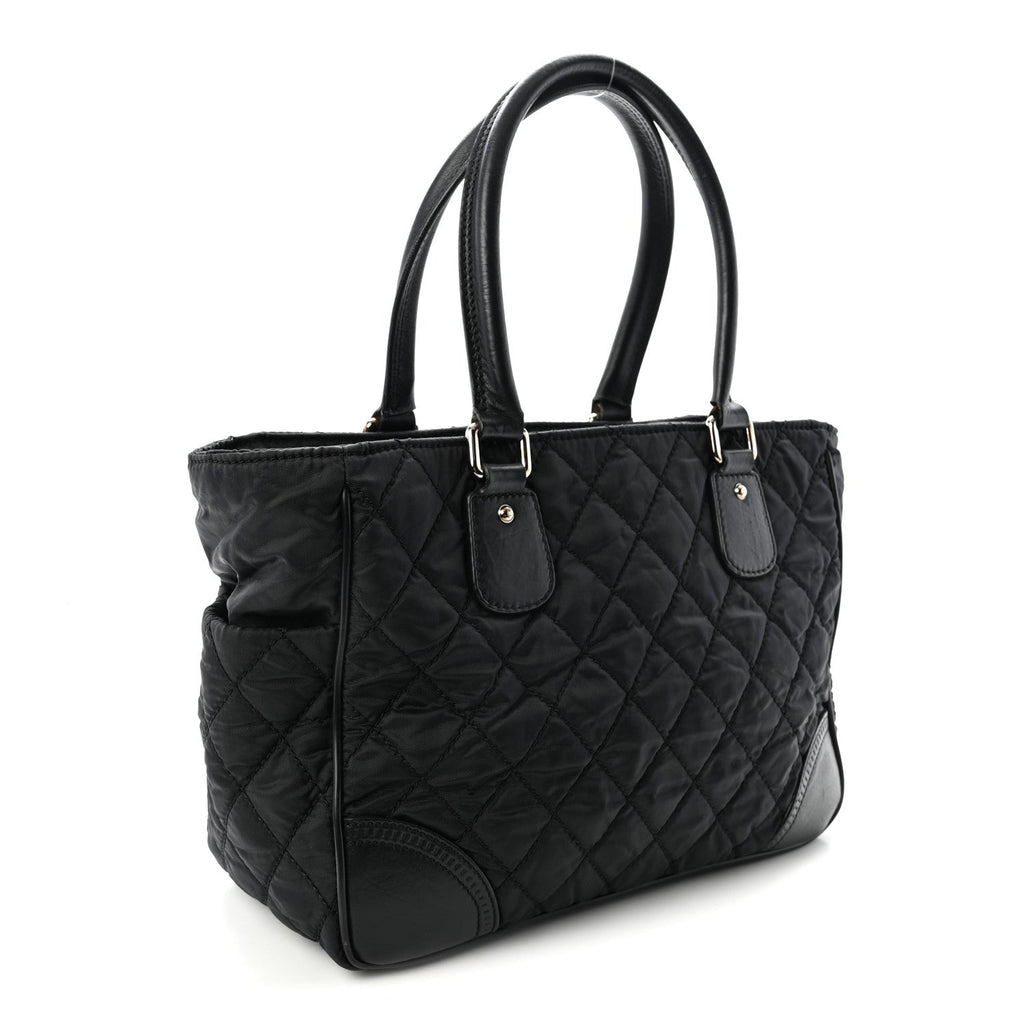 Nylon Calfskin Quilted CC Paris New York Tote Bag Black