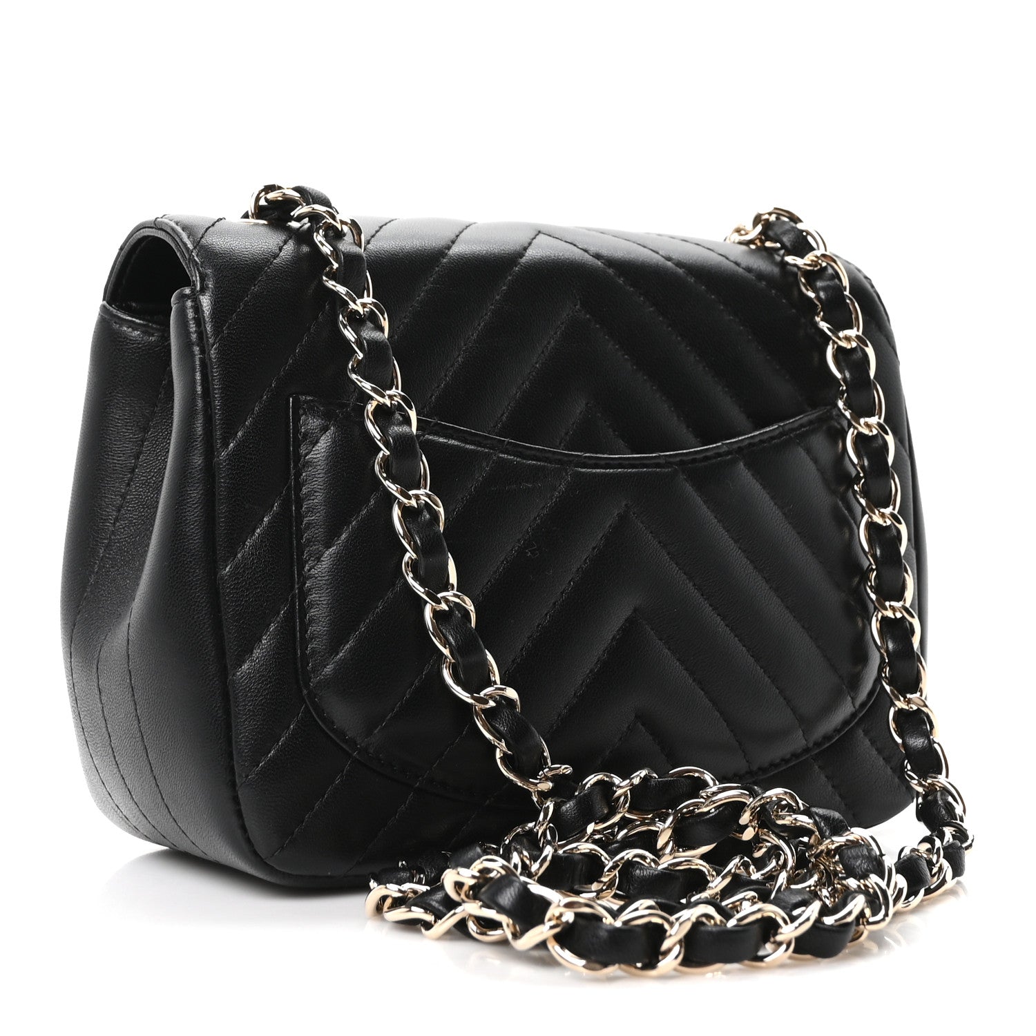Lambskin Chevron Quilted Mini Square Flap Black