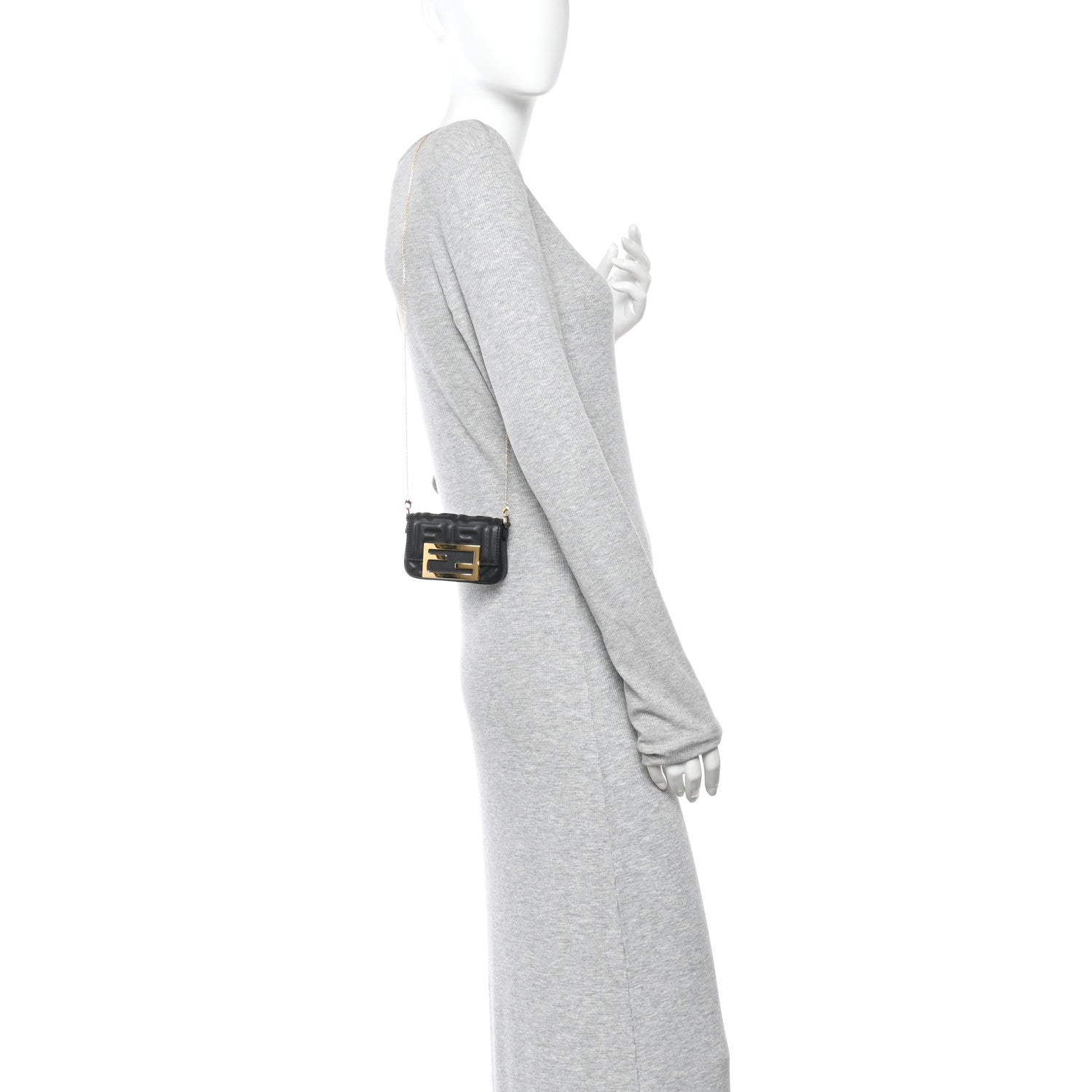 Nappa Matisse FF Embossed Nano Maxi Buckle Baguette Charm Black