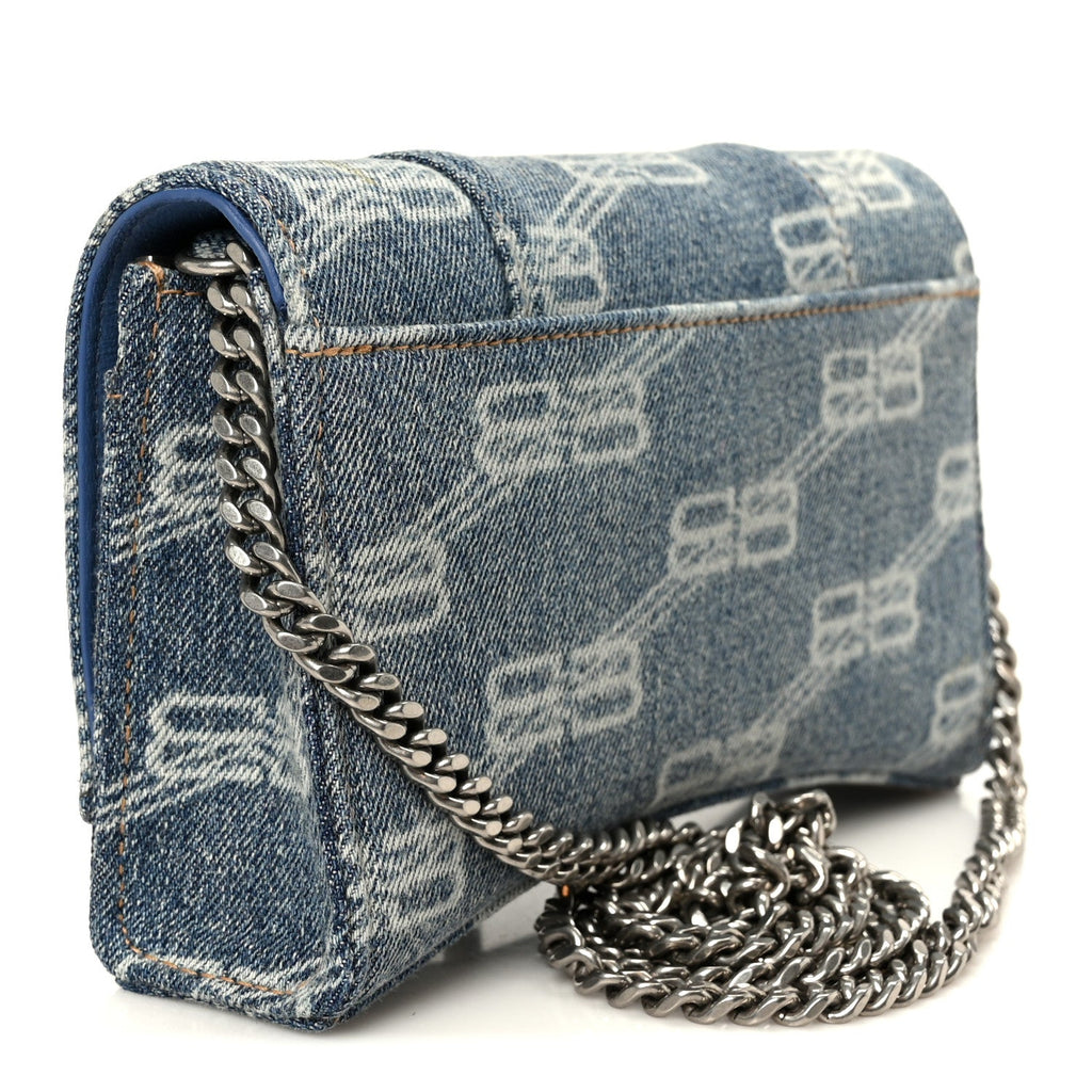 Denim BB Monogram Hourglass Chain Bag Blue