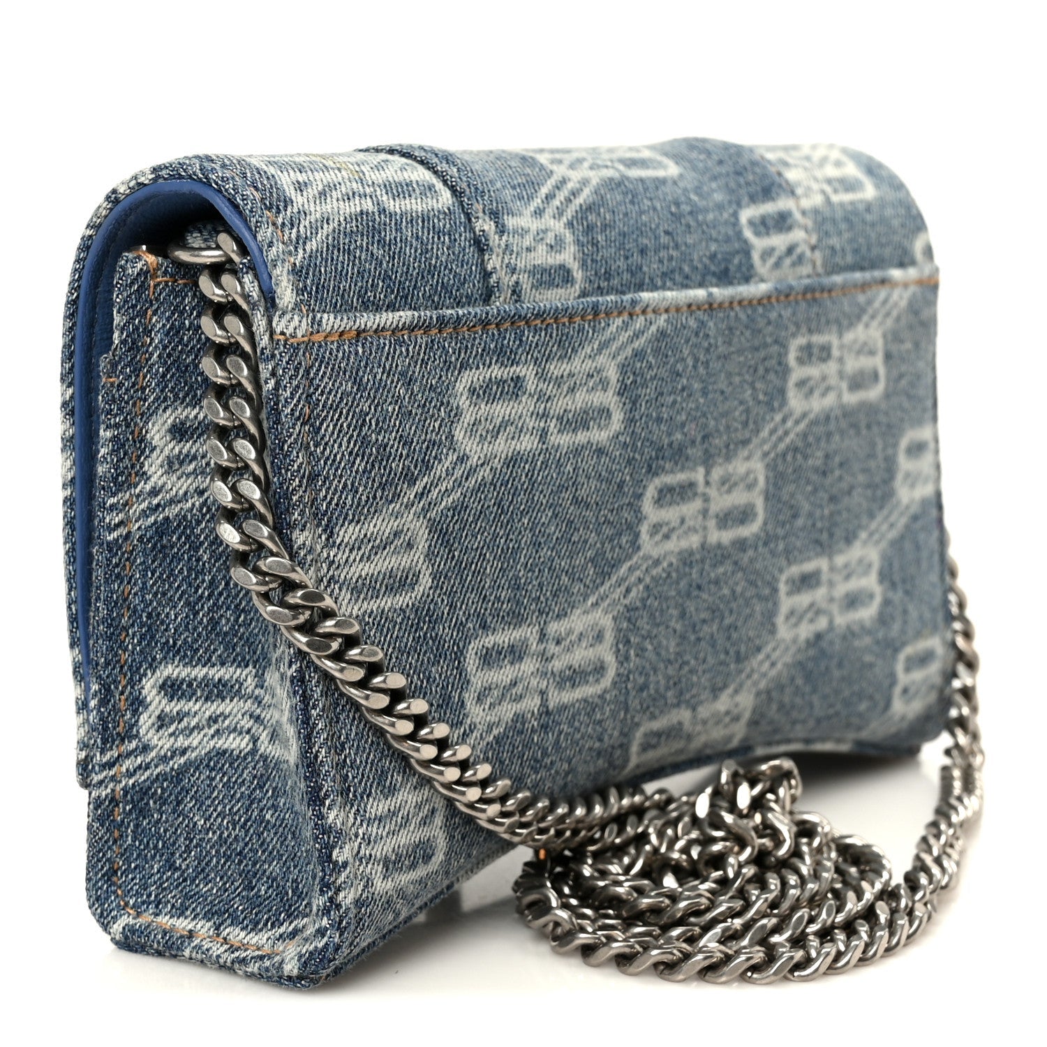 Denim BB Monogram Hourglass Chain Bag Blue