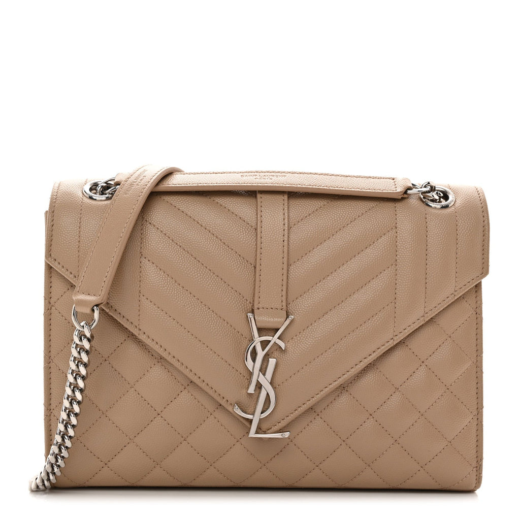 Grain De Poudre Textured Mixed Matelasse Medium Triquilt Monogram Satchel Dark Beige