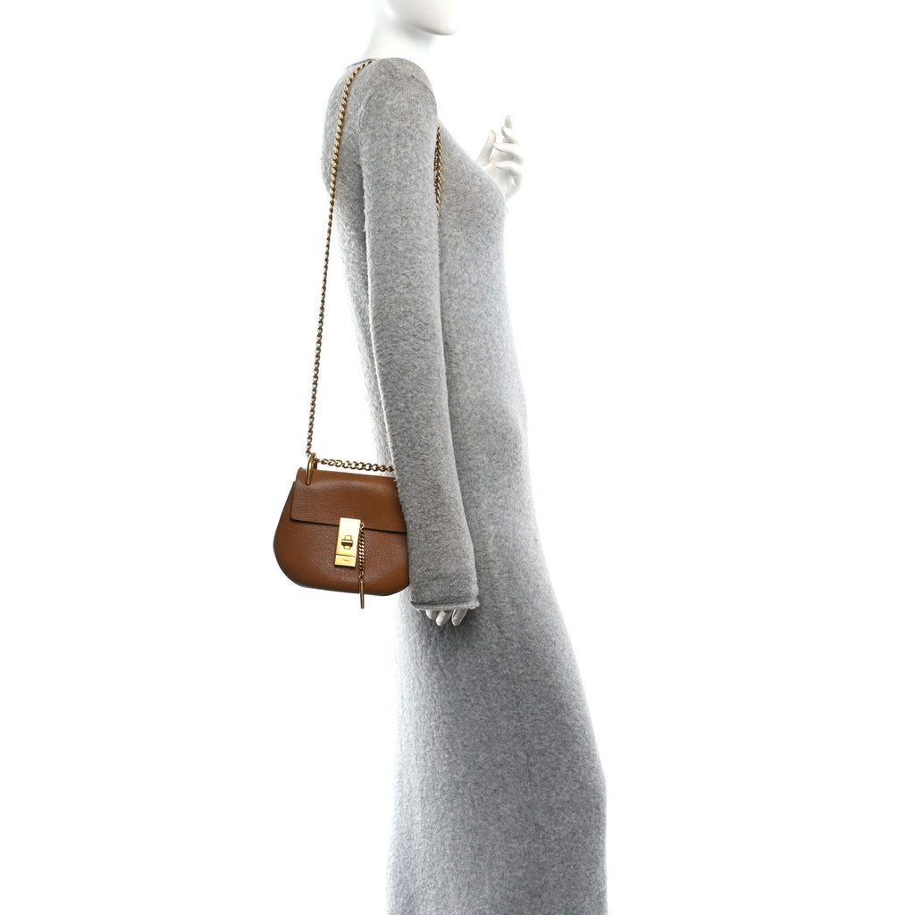 Grained Lambskin Mini Drew Shoulder Bag Caramel