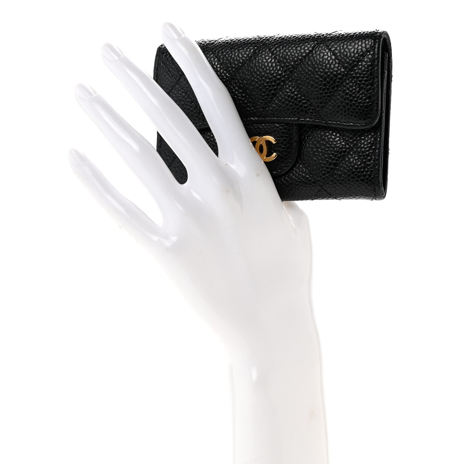 Caviar Quilted Flap Card Holder Black