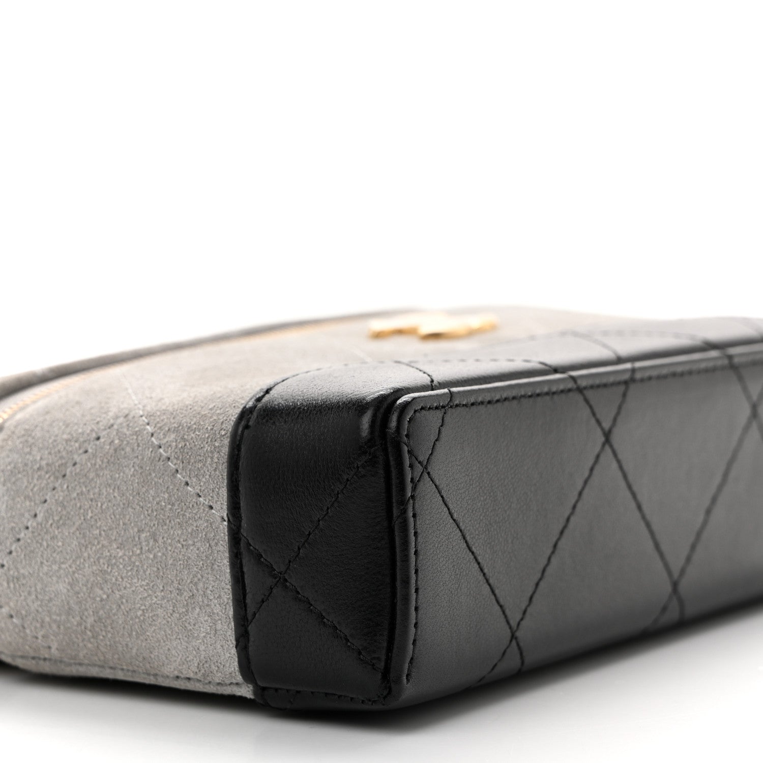 Suede Calfskin Shiny Lambskin Quilted Top Handle Slim Vanity Case With Chain Grey Black Grey Black