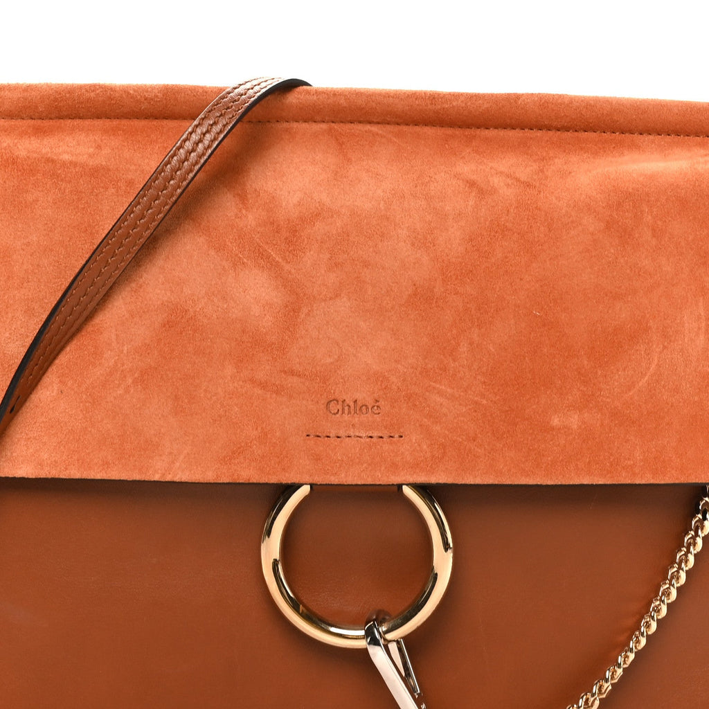 Suede Calfskin Medium Faye Shoulder Bag Tobacco