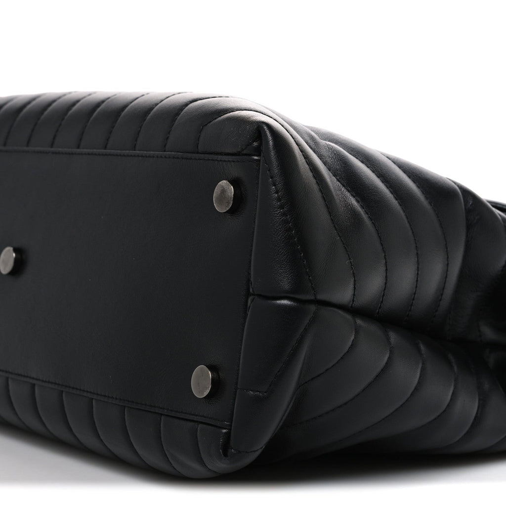 Calfskin Y Quilted Monogram Monochrome Large Loulou Chain Satchel Black