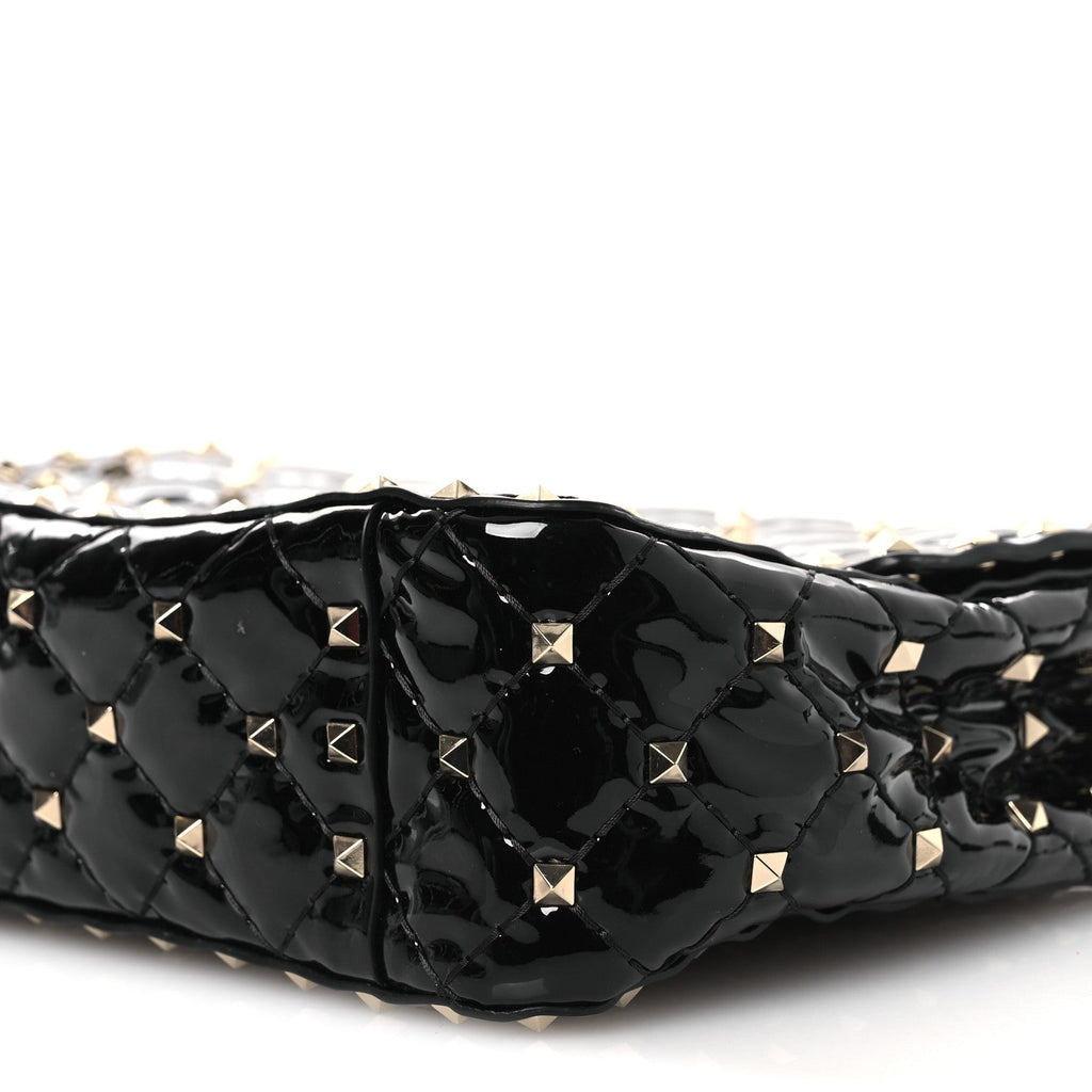 Patent Medium Rockstud Spike Shoulder Bag Black