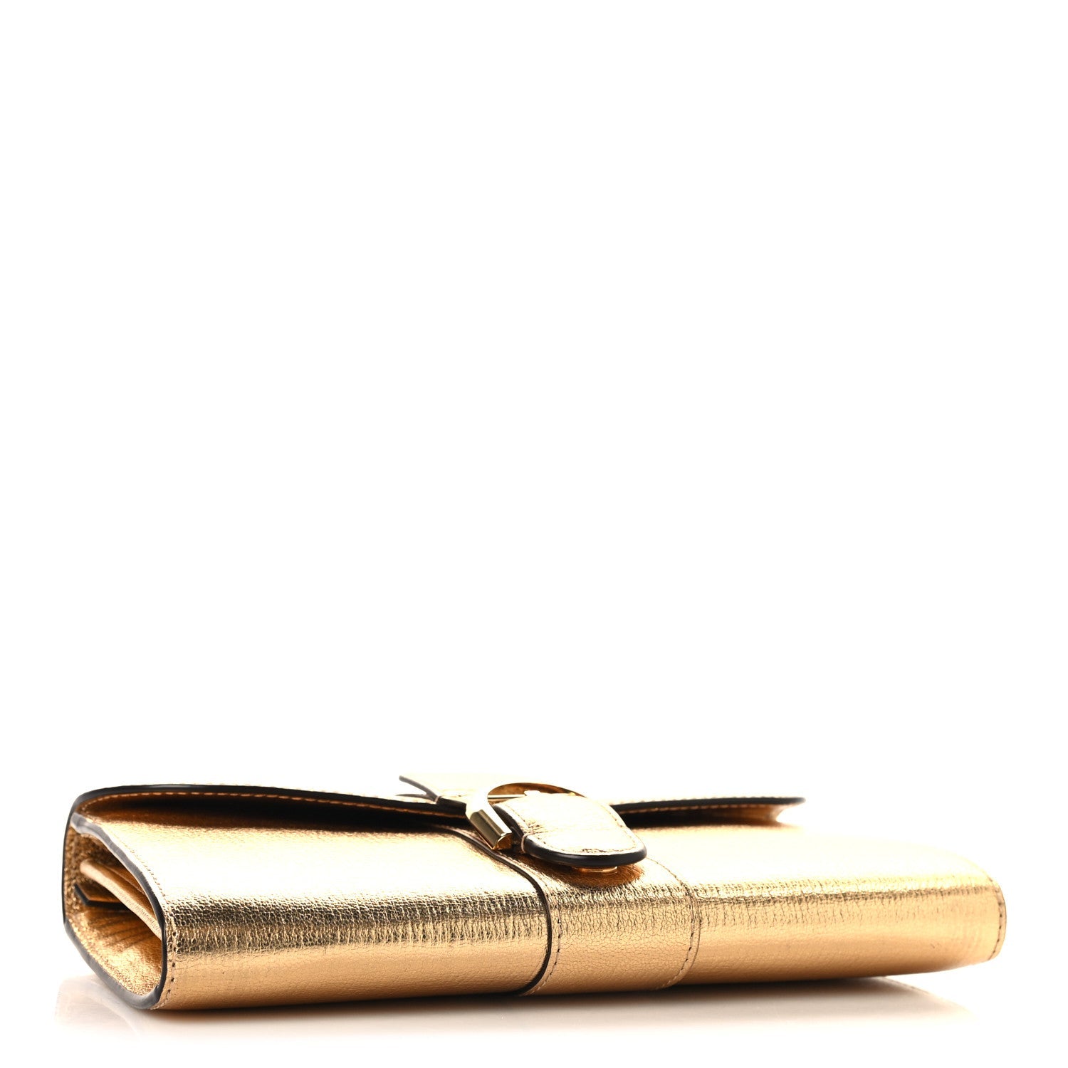 Metallic Rodeo Calfskin Brillant Wallet On Chain Satin Gold