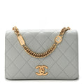 Calfskin Quilted Enamel Chain Flap Grey