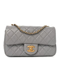 Lambskin Quilted Mini Rectangular Pearl Crush Flap Grey