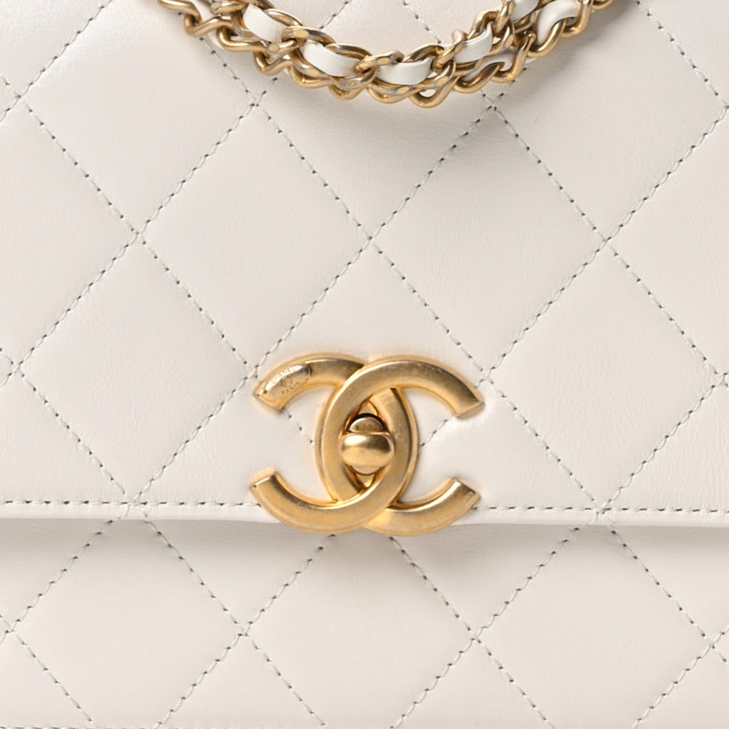 Calfskin Quilted Perfect Fit Flap White