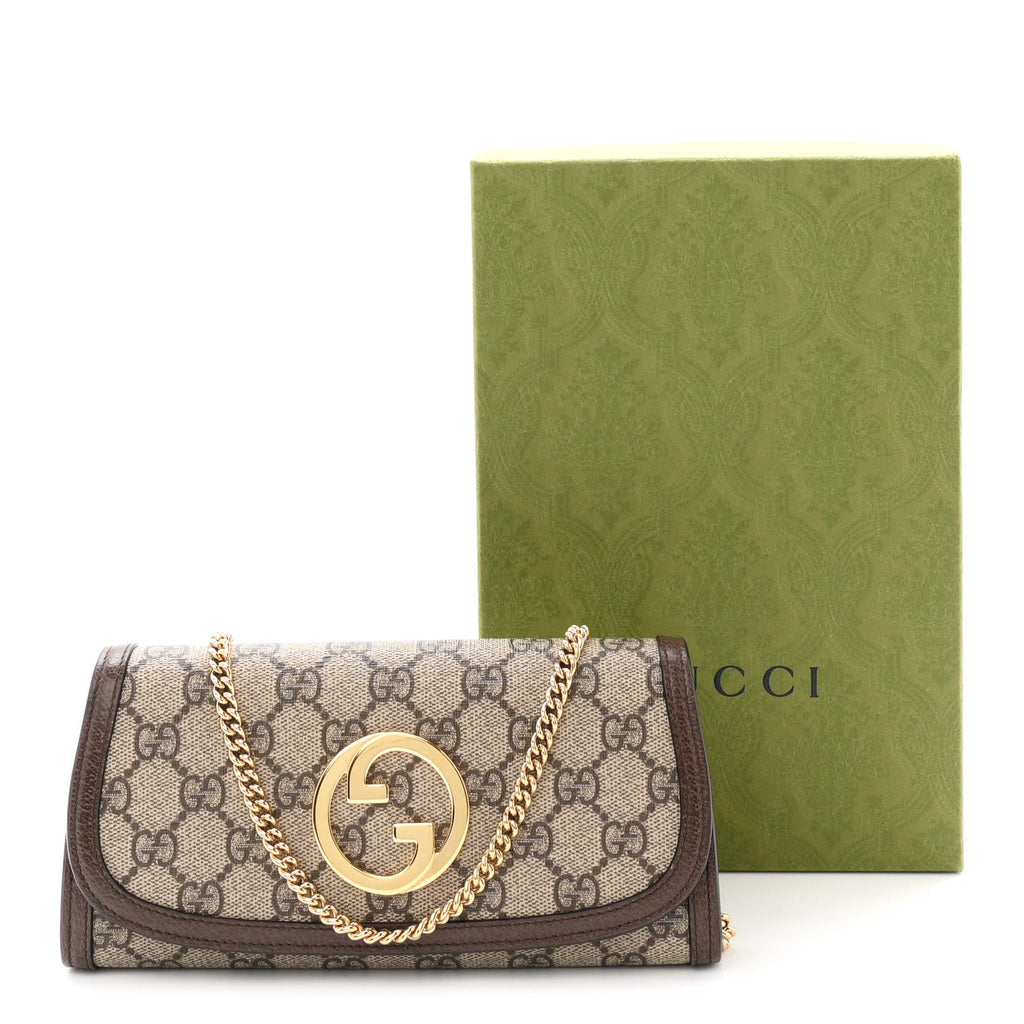 GG Supreme Monogram Textured Dollar Calfskin Blondie Continental Chain Wallet Beige Ebony New Acero