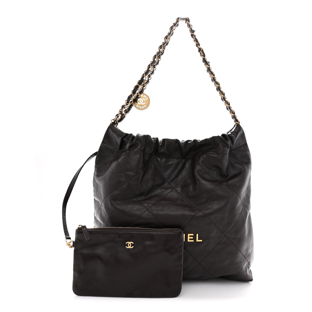 Shiny Calfskin Quilted Small Chanel 22 Dark Brown