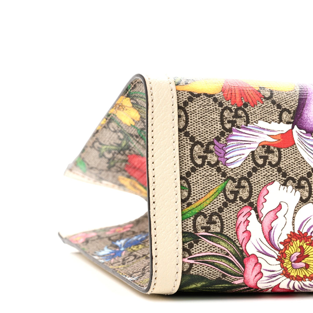 GG Supreme Monogram Flora Textured Calfskin Small Padlock Tote Beige Ebony Multicolor Mystic White
