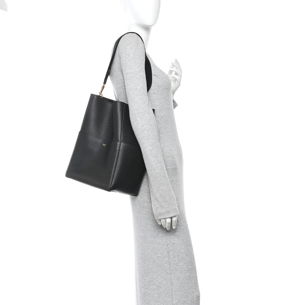 Soft Grained Calfskin Sangle Bucket Bag Black