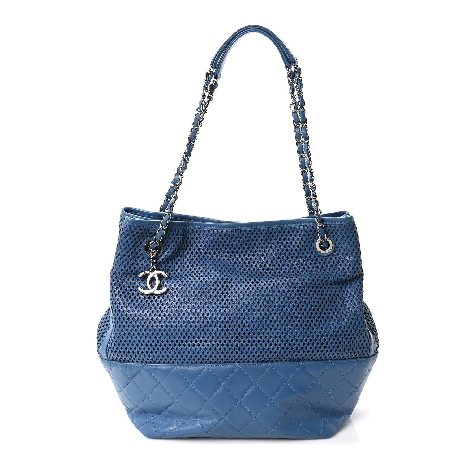 Calfskin Perforated Up In The Air North South Tote Blue